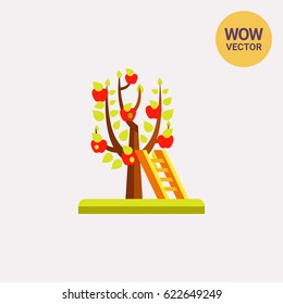 Ladder at apple tree icon