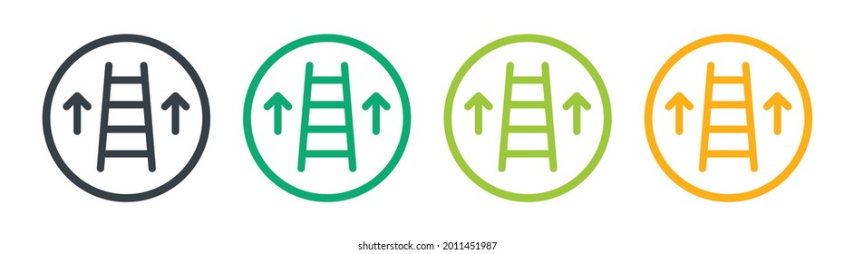 Escala con icono de flecha hacia arriba. Signo vectorial superior en el botón circular.