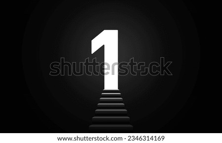 Ladder to be number one in the dark. Step to success. One doorway, dark and light side. Conceptual business idea. Vector illustration.