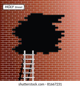 Ladder to black hole in red brick wall