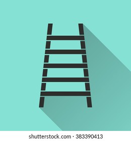 Ladder  black icon with long shadow, flat design. Vector illustration.