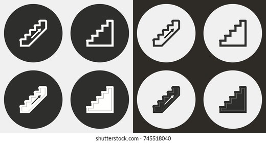 Ladder - black and white vector icons. Round buttons for graphic and web design.