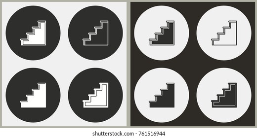 Ladder - black and white vector icons. Round buttons for graphic and web design.
