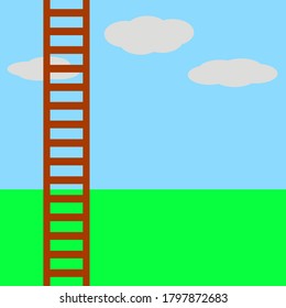 Ladder and blue sky with clouds, vector illustration