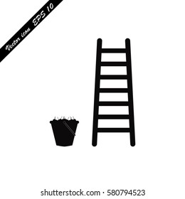 ladder and a bucket of cherries vector icon