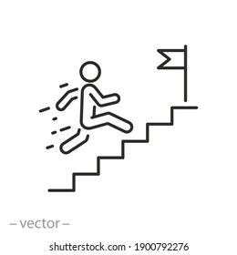 ladder career promotion icon, goal achieving leadership, forward moving concept, business steps with development growth, thin line symbol - editable stroke vector illustration