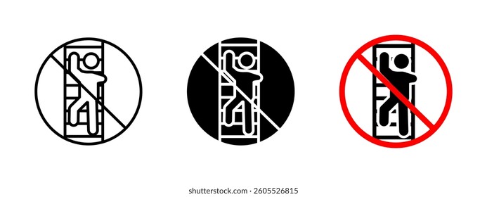 Ladder climbing icon. Prohibited ladder use vector illustration. Safety warning sign for preventing falls and injuries in construction sites. Hazard caution symbol for restricted access areas.