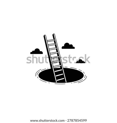 Ladder climbing out of a dark hole concept of solution or overcoming crisis editable vector solid illustration