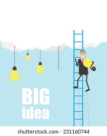 Ladder from cloud and businessman with lamp