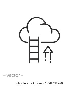 ladder in cloud icon, career growth, advance potential, thin line symbol on white background - editable stroke vector illustration eps10