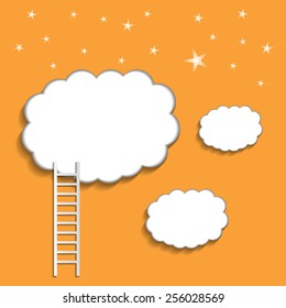 Ladder to cloud on orange background. Vector