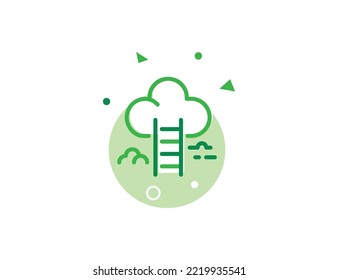 Ladder Cloud Stroke Line Icon, Ladder Cloud Vector Illustration 
