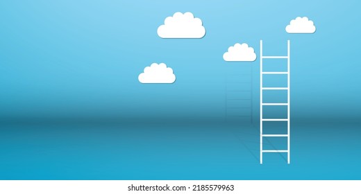 Ladder to clouds. Ladder climb up the sky with clouds background, stairs Vector flat design free download