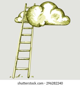 Ladder to clouds. Competition concept. Vector Image