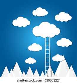 ladder to the clouds on blue background.