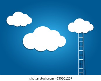 ladder to the clouds on blue background.