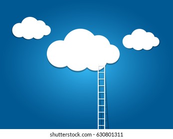 ladder to the clouds on blue background.
