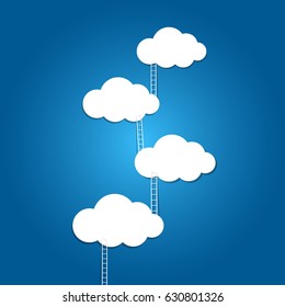 ladder to the clouds on blue background.
