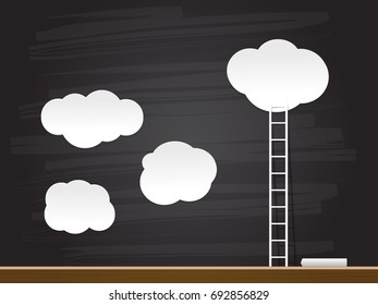 Ladder to the clouds on chalkboard. Vector illustration.