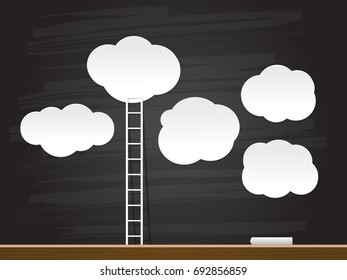 Ladder to the clouds on chalkboard. Vector illustration.
