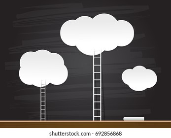 Ladder to the clouds on chalkboard. Vector illustration.