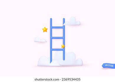 Ladder, clouds and stars. 3d decorative design objects in Trendy colors. 3D Web Vector Illustrations. 