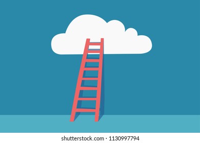 Ladder to clouds. Vector concept with minimalistic design 