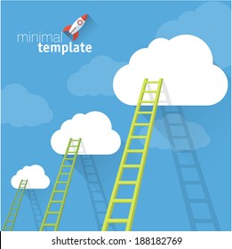 Ladder to clouds. Vector minimalistic design competition concept.