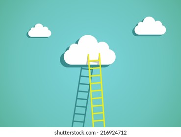 Ladder to clouds. Vector minimalistic design competition concept.