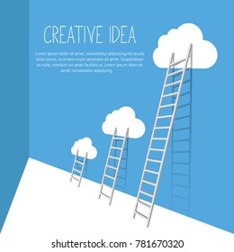 Ladder to clouds. Vector minimalistic design competition concept.