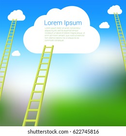 Ladder to the clouds vector template. Vector template for banner, presentation. infographics, brochure cover design. Concept for career, success, competition. 