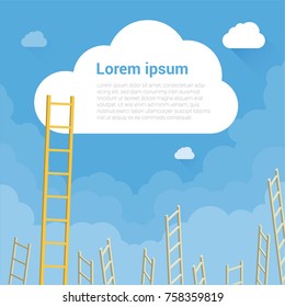 Ladder to the clouds vector template. Vector template for banner, presentation. infographics, brochure cover design. Concept for career, success, competition. 