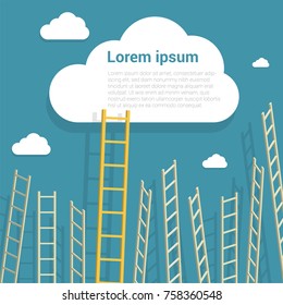 Ladder to the clouds vector template. Vector template for banner, presentation. infographics, brochure cover design. Concept for career, success, competition. 