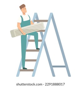Ladder conditioner installing icon cartoon vector. Service air. Home system