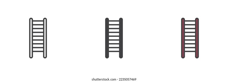 Ladder different style icon set. Line, glyph and filled outline colorful version, short ladder outline and filled vector sign. Symbol, logo illustration. Vector graphics