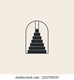 ladder door line art logo design vector illustration