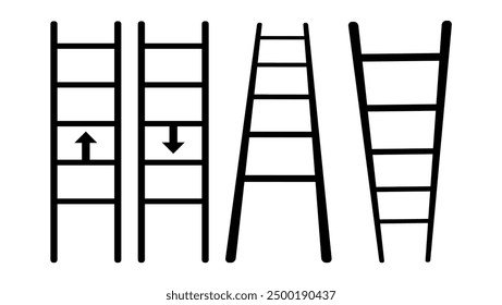 Ladder up or down, black isolated silhouette