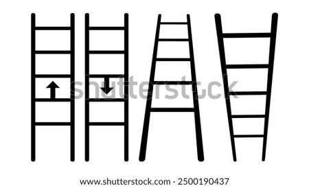 Ladder up or down, black isolated silhouette