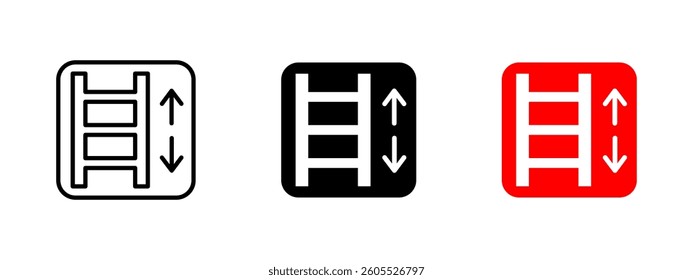 Ladder up and down icon. Vertical movement vector illustration. Navigation symbol indicating access for climbing or descending. Directional sign for safe ascent or descent in buildings and structures.