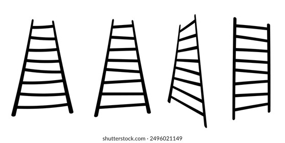 Ladder up or down. Stair ladder, step for success. Ladder with step construction staircase. Painter ladder. concept plan for business.  Household or work tools.