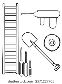 Ladder, Drill, Screwdriver, Saw Blade vector tools are essential digital resources for architects, engineers, and designers tools typically use vector graphics to create precise,scalableillustrations.