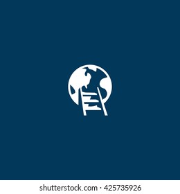 Ladder to the Earth Original Conceptual Minimal Symbol. Memorable Visual Metaphor. Simple, Solid & Bold Mark. Represents the Concept of Success, Leadership, Progress, Effort, Travel & Adventures.