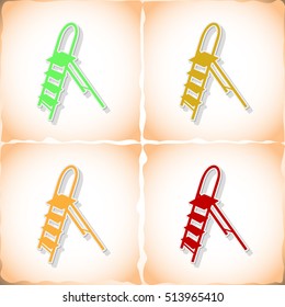 Ladder. Flat sticker with shadow on old paper. Vector illustration