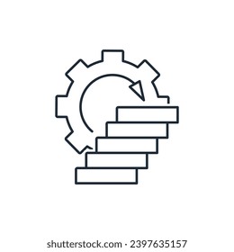 Escalera y equipo. Nivel de equipo técnico. Icono lineal vectorial aislado en fondo blanco.