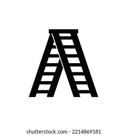 Ladder icon in black flat glyph, filled style isolated on white background