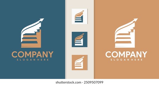 Ladder icon with financial market graph Class Logo Design. Vector Illustration.