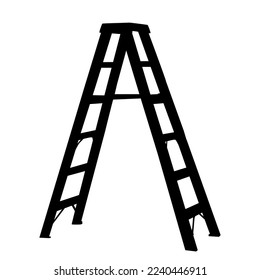 Ladder icon on white background. Aluminium or metal staircase with steps for housekeeping. Stepladder for repair, renovation and construction works. Folding step ladder silhouette. Vector illustration