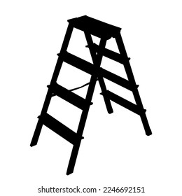 Ladder icon on white background. Aluminium or metal staircase with steps for housekeeping. Stepladder for repair, renovation and construction works. Folding step ladder silhouette.Vector illustration