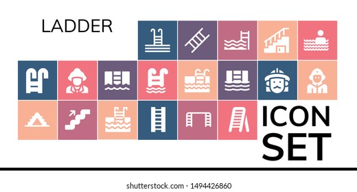 ladder icon set. 19 filled ladder icons.  Simple modern icons about  - Swimming pool, Ladder, Stairs, Firefighter, Pool