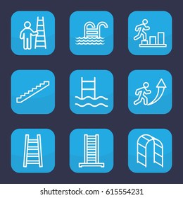 Ladder icon. set of 9 outline ladder icons such as stairs
